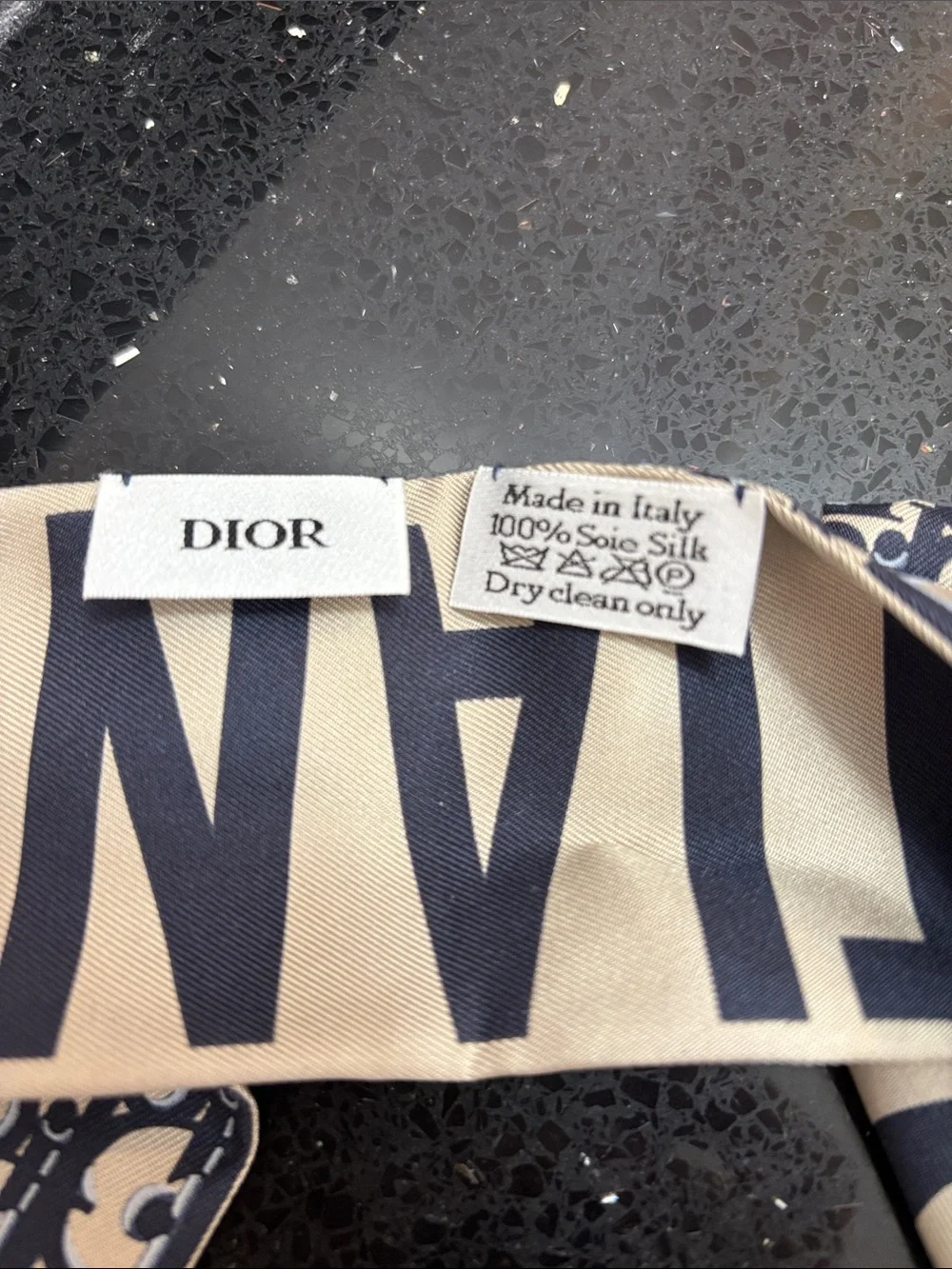 NWOT Dior Navy and Beige Monogram Silk Twilly - Picture 2 of 10